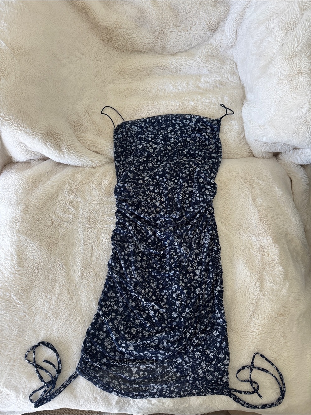 Navy Floral Tie-Detail Mini Dress